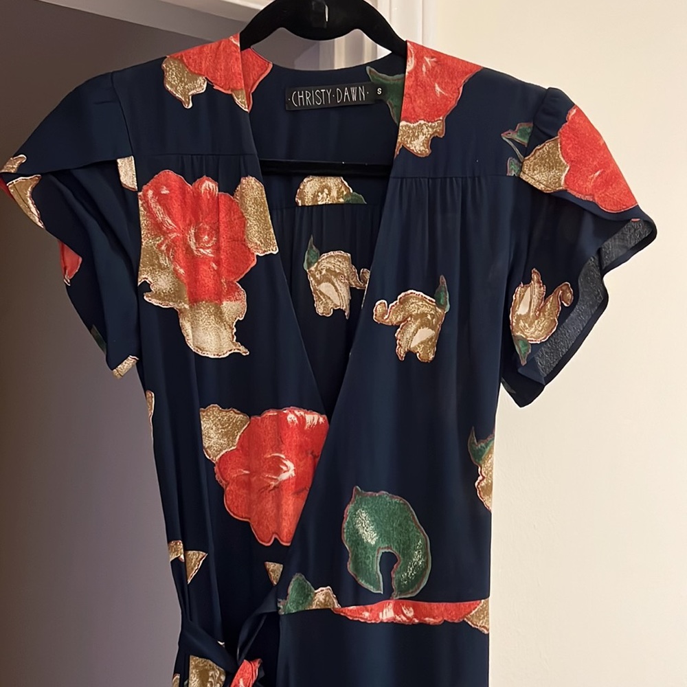 RARE Christy Dawn Autumn Wrap Dress in Large Navy Floral size Small